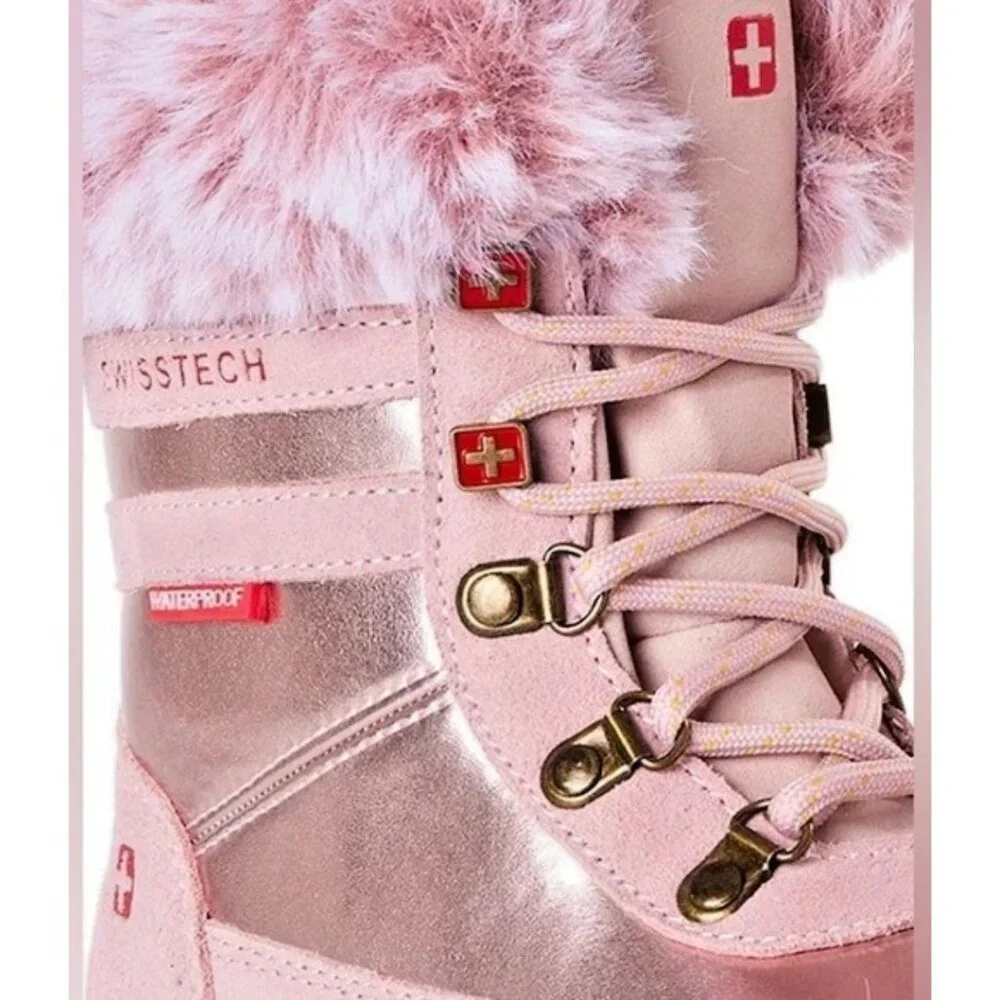 SWISS TECH TODDLER GIRLS 3M Pink Faux Fur Suede Waterproof Boots SIZE 8 NEW